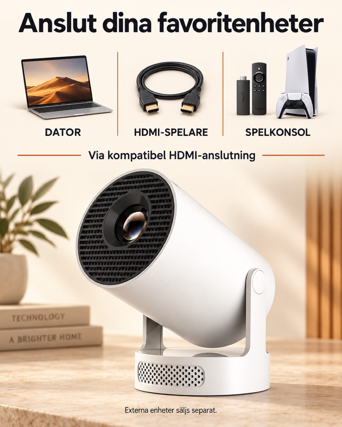 Miniprojektor Projektorland Luma One – 290 ANSI-lumen, Wi-Fi, Bluetooth, Android och HDMI