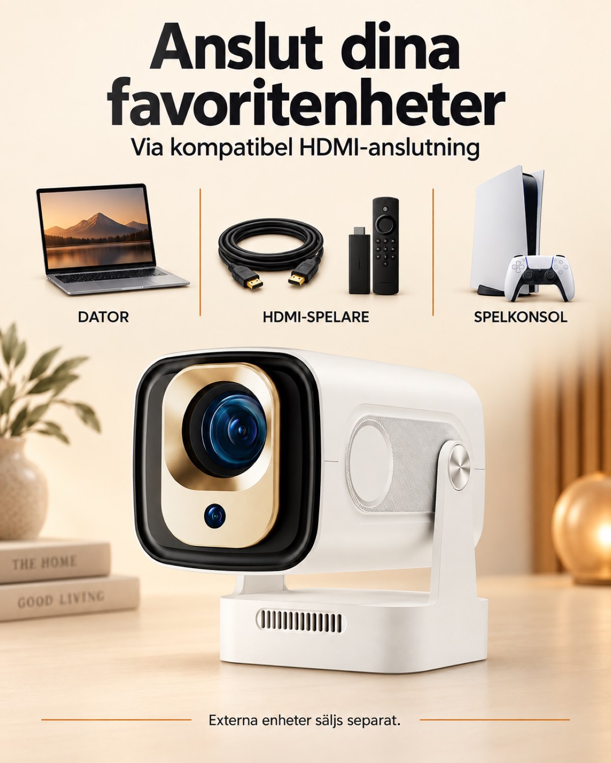 Miniprojektor Projektorland Nova – 260 ANSI-lumen, Full HD 1080p, Android, Wi-Fi 6 och Bluetooth 5.4
