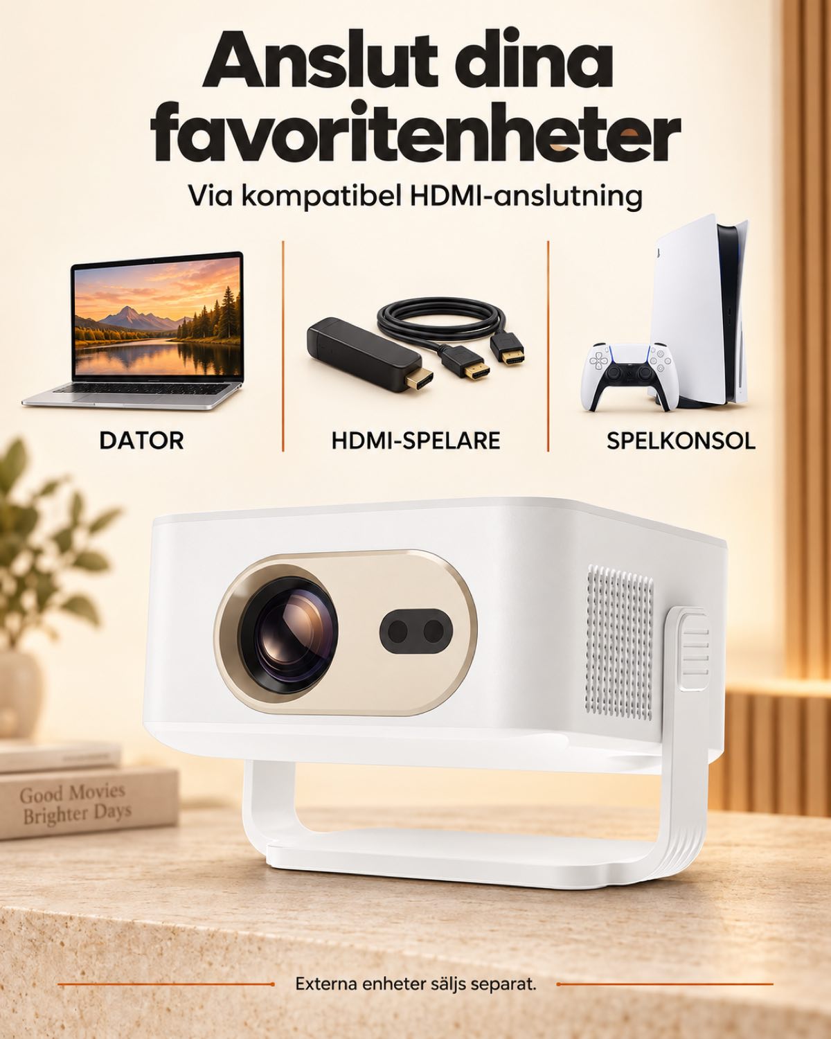 Miniprojektor Projektorland Vista – 260 ANSI-lumen, HD 720p, autofokus och Android 11