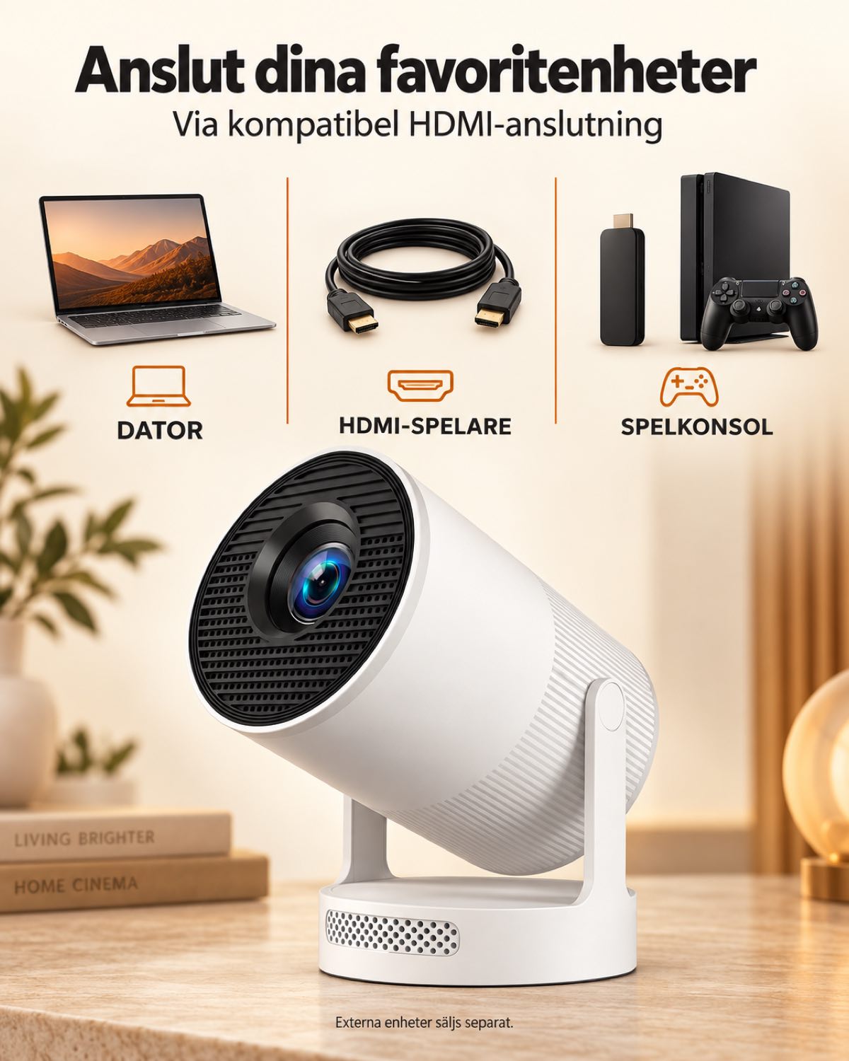 Miniprojektor Projektorland Luma Ultra – 310 ANSI-lumen, 4K-kompatibel, Android 11, Wi-Fi 6 och Bluetooth 5.4