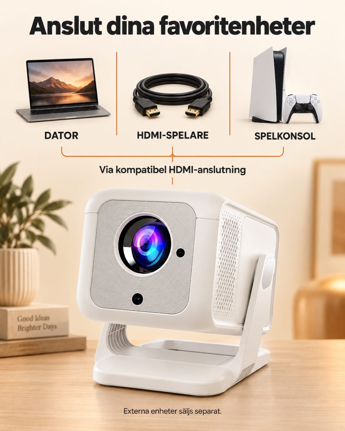 Miniprojektor Projektorland Nova Plus – 420 ANSI-lumen, Full HD 1080p, autofokus, Android och Wi-Fi